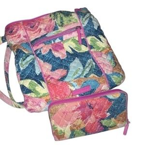 Vera Bradley Quilted Floral Crossbody Bag and RFID Wallet Set Multi Color